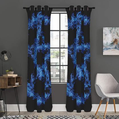 Blue Flame Pentagram Print Curtain