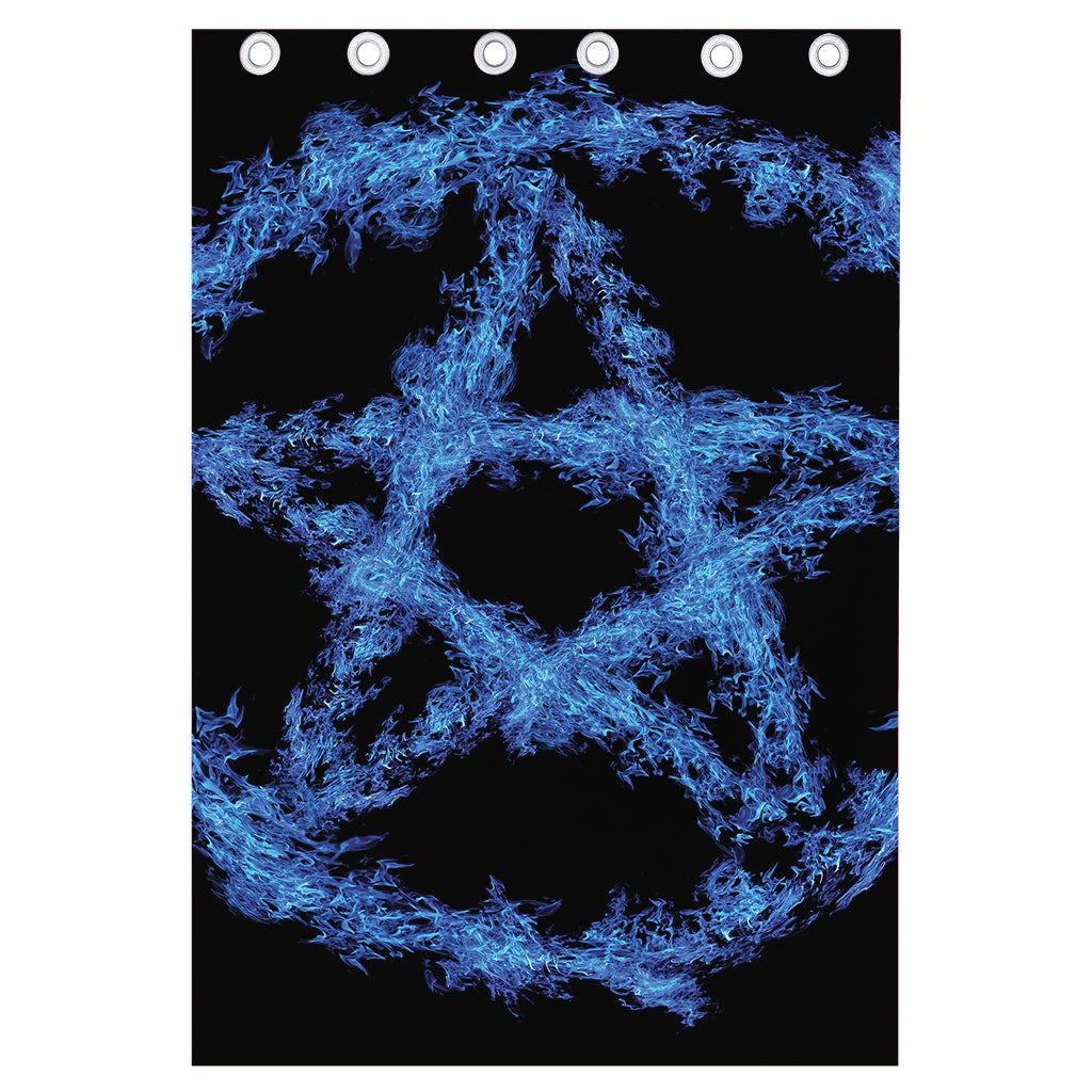 Blue Flame Pentagram Print Curtain