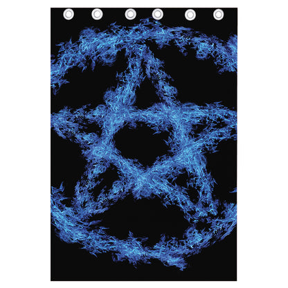 Blue Flame Pentagram Print Curtain