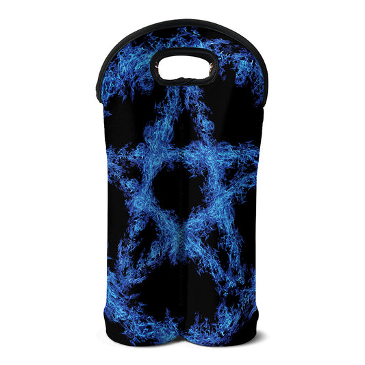 Blue Flame Pentagram Print Double Neoprene Wine Tote