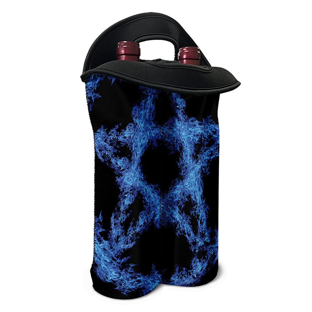 Blue Flame Pentagram Print Double Neoprene Wine Tote