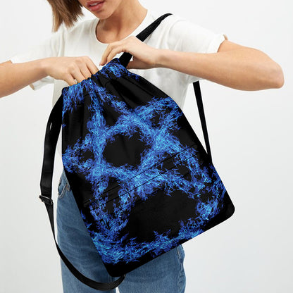 Blue Flame Pentagram Print Drawstring Backpack