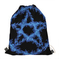 Blue Flame Pentagram Print Drawstring Bag