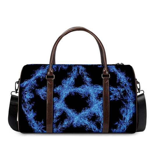 Blue Flame Pentagram Print Duffle Bag