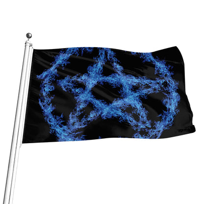 Blue Flame Pentagram Print Flag