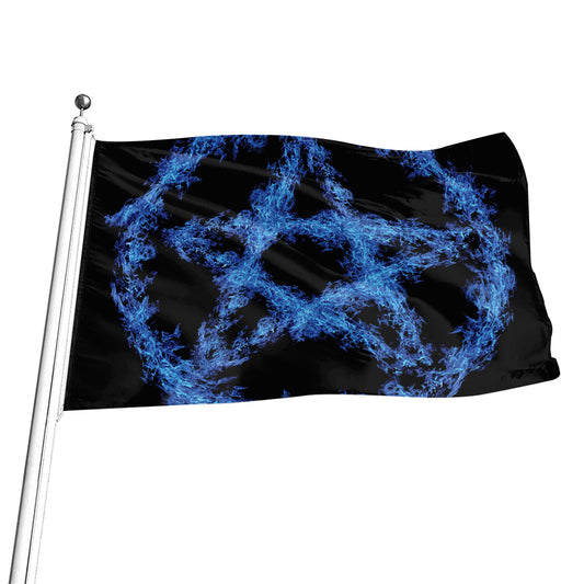 Blue Flame Pentagram Print Flag