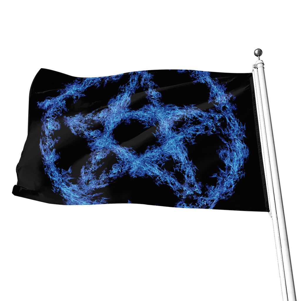 Blue Flame Pentagram Print Flag