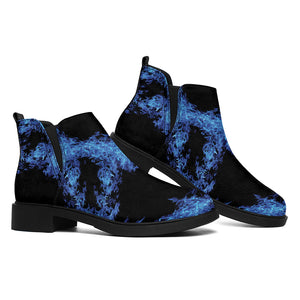 Blue Flame Pentagram Print Flat Ankle Boots