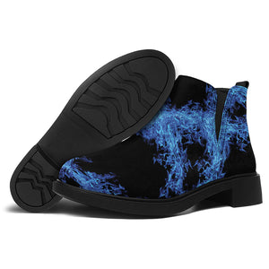 Blue Flame Pentagram Print Flat Ankle Boots