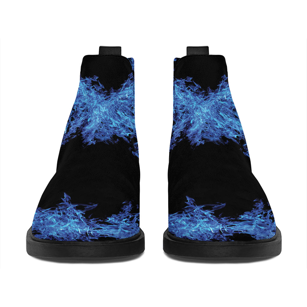 Blue Flame Pentagram Print Flat Ankle Boots