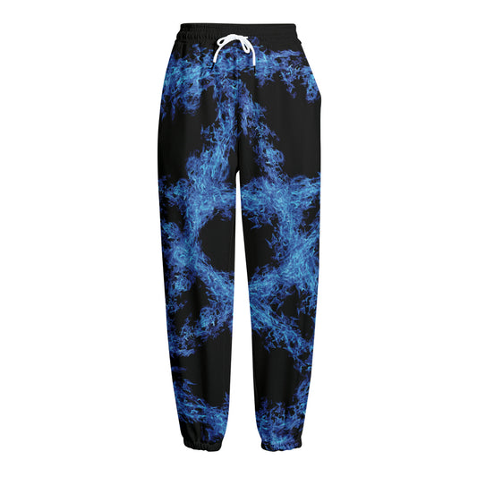 Blue Flame Pentagram Print Fleece Lined Knit Pants