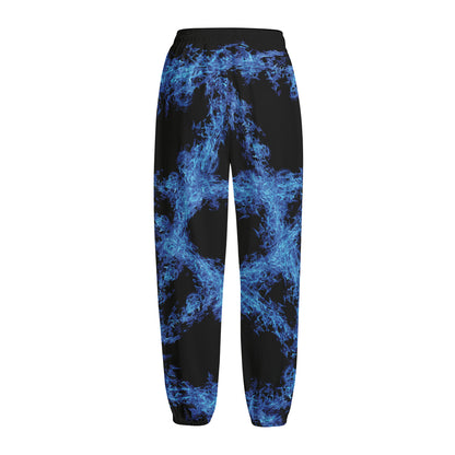 Blue Flame Pentagram Print Fleece Lined Knit Pants