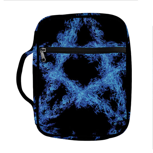 Blue Flame Pentagram Print Front Pocket Bible Bag