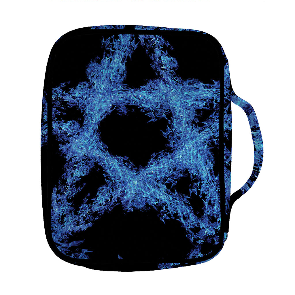 Blue Flame Pentagram Print Front Pocket Bible Bag