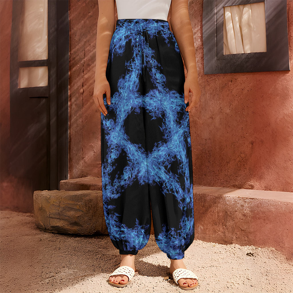 Blue Flame Pentagram Print Harem Pants