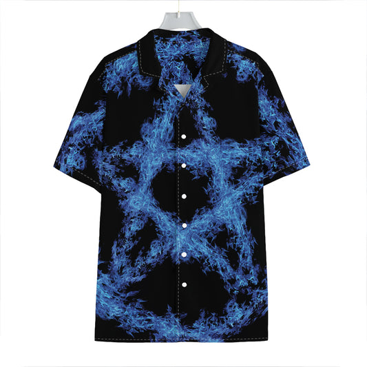 Blue Flame Pentagram Print Hawaiian Shirt