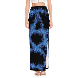 Blue Flame Pentagram Print High Slit Maxi Skirt