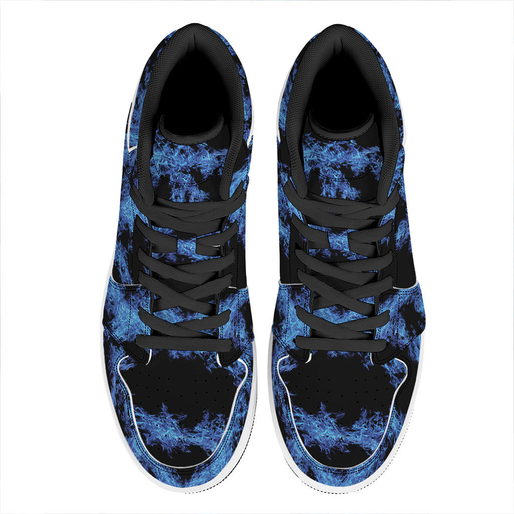 Blue Flame Pentagram Print High Top Leather Sneakers