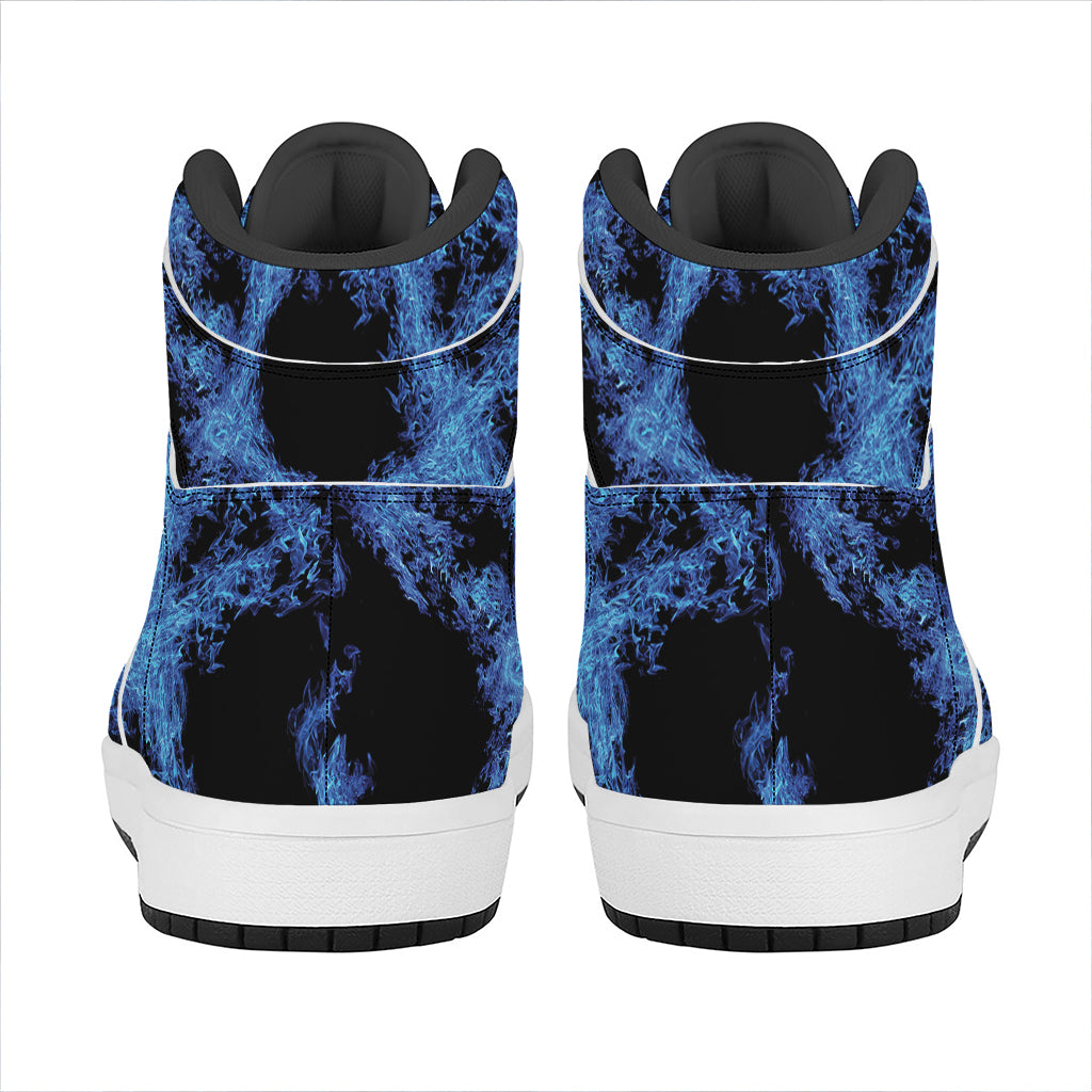 Blue Flame Pentagram Print High Top Leather Sneakers