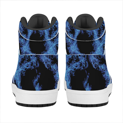 Blue Flame Pentagram Print High Top Leather Sneakers