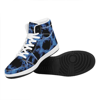 Blue Flame Pentagram Print High Top Leather Sneakers