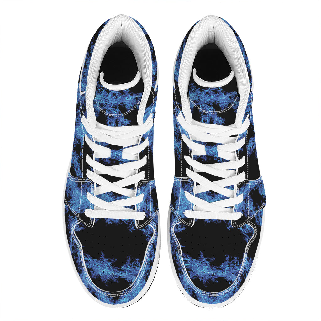 Blue Flame Pentagram Print High Top Leather Sneakers