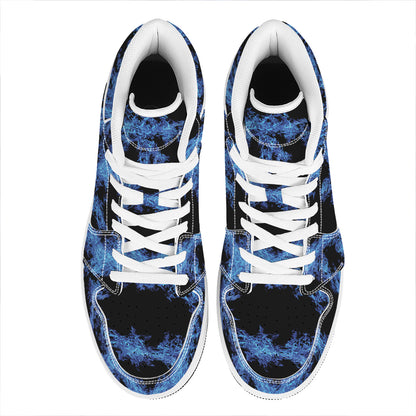 Blue Flame Pentagram Print High Top Leather Sneakers