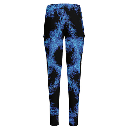 Blue Flame Pentagram Print High-Waisted Pocket Leggings