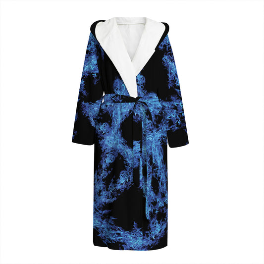 Blue Flame Pentagram Print Hooded Bathrobe