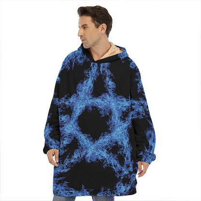 Blue Flame Pentagram Print Hoodie Blanket