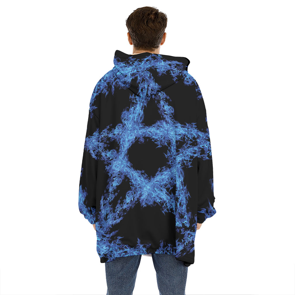 Blue Flame Pentagram Print Hoodie Blanket
