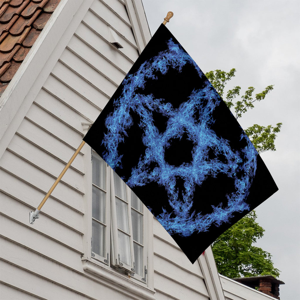 Blue Flame Pentagram Print House Flag