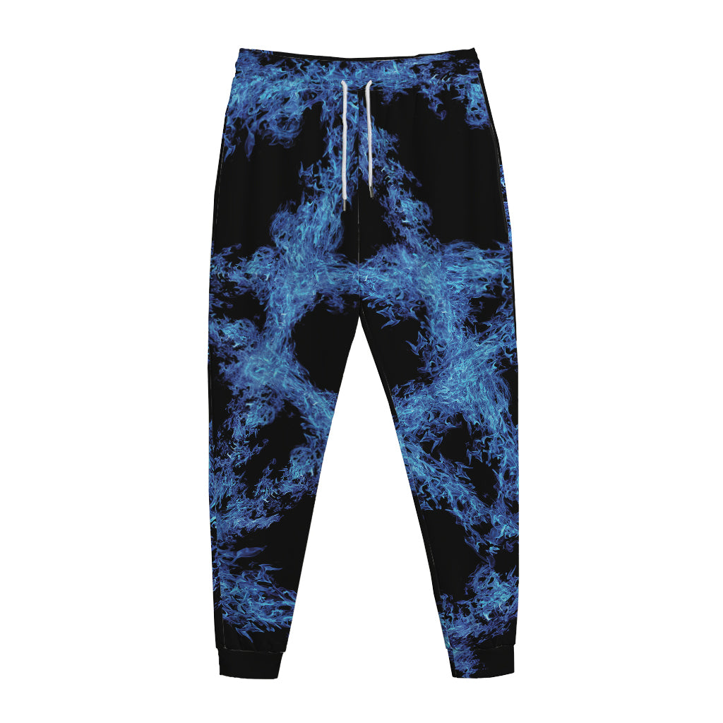 Blue Flame Pentagram Print Jogger Pants