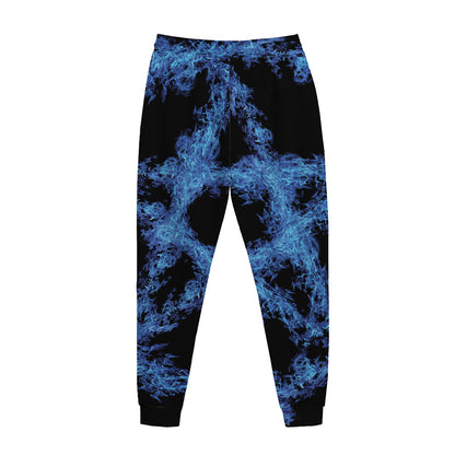 Blue Flame Pentagram Print Jogger Pants