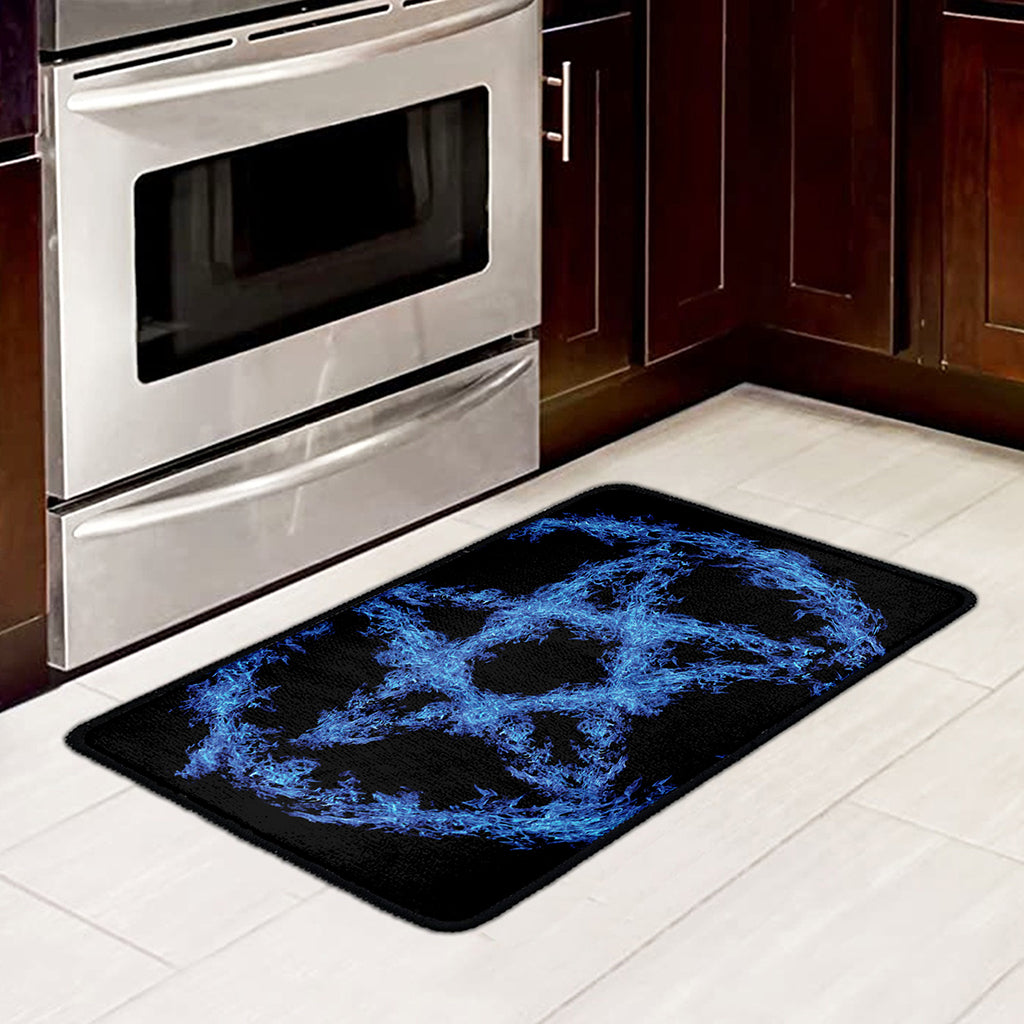 Blue Flame Pentagram Print Kitchen Mat