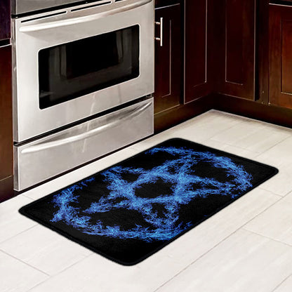 Blue Flame Pentagram Print Kitchen Mat