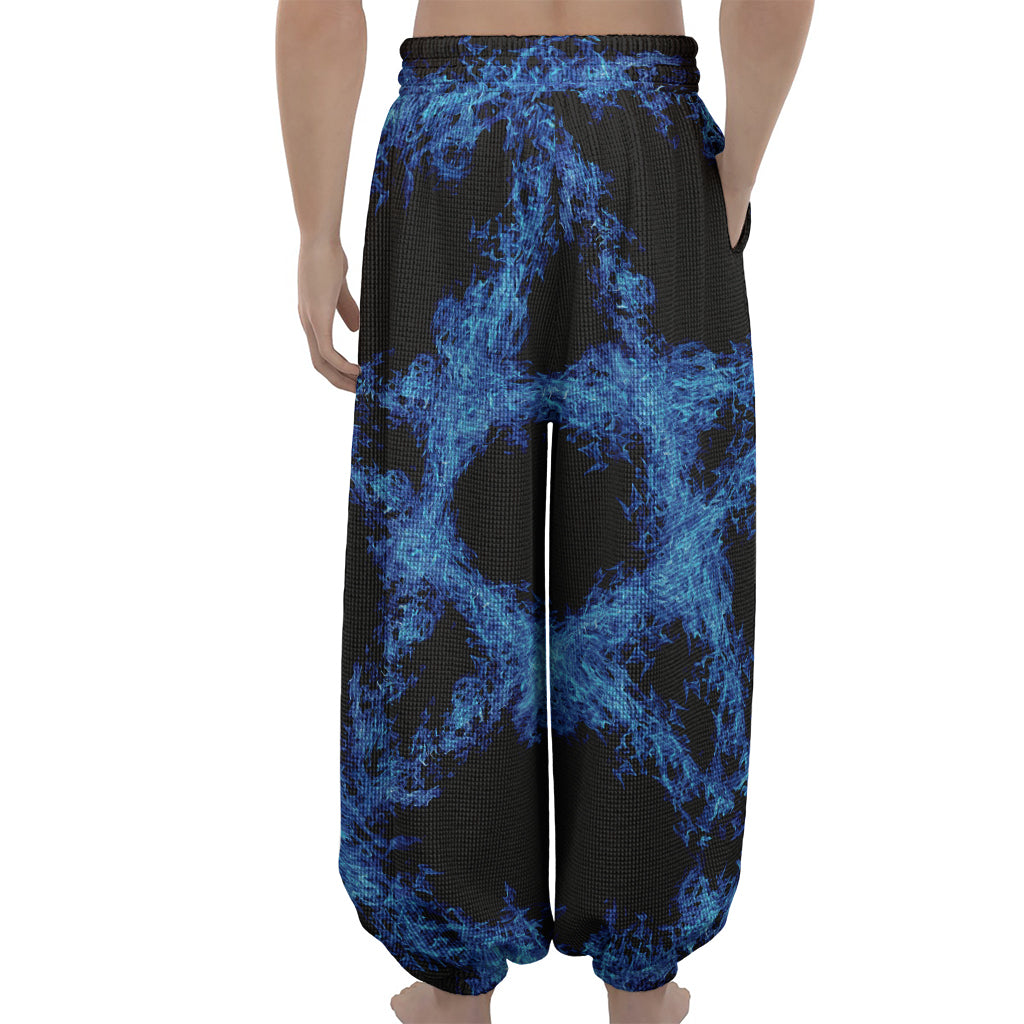 Blue Flame Pentagram Print Lantern Pants