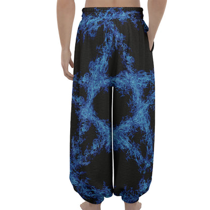 Blue Flame Pentagram Print Lantern Pants