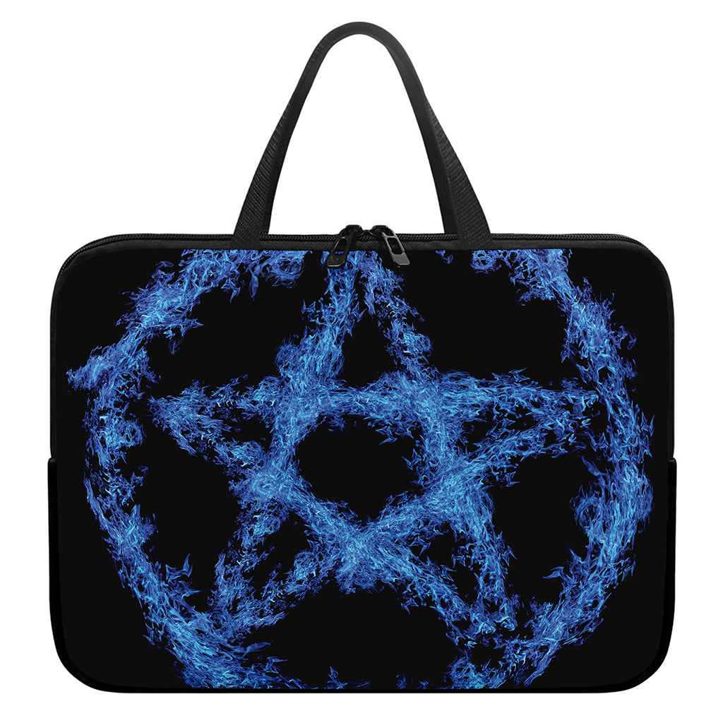 Blue Flame Pentagram Print Laptop Sleeve With Handle
