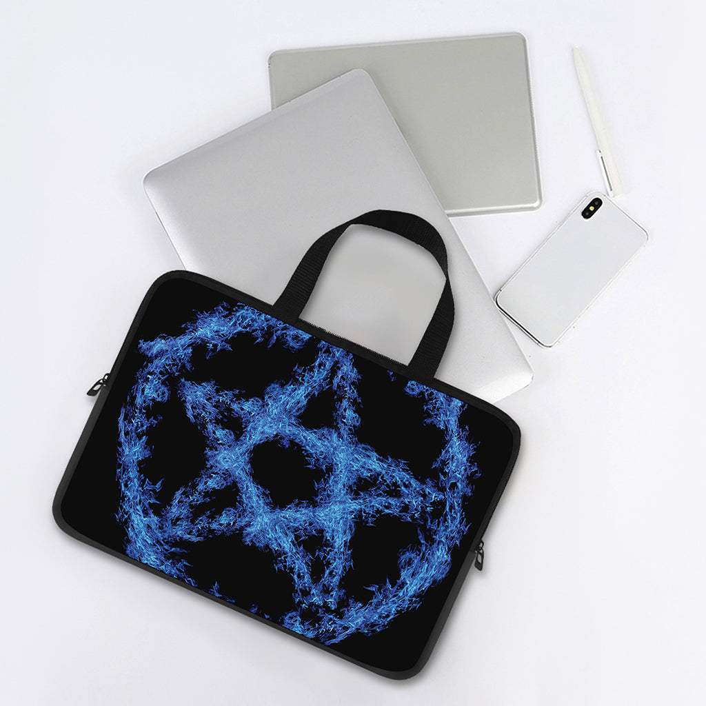 Blue Flame Pentagram Print Laptop Sleeve With Handle