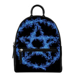 Blue Flame Pentagram Print Leather Backpack