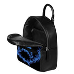 Blue Flame Pentagram Print Leather Backpack