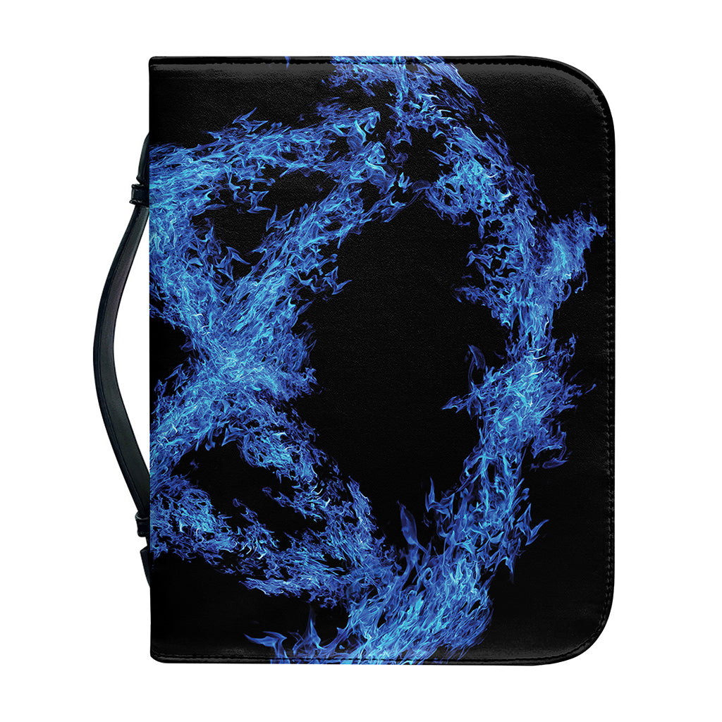 Blue Flame Pentagram Print Leather Bible Cover