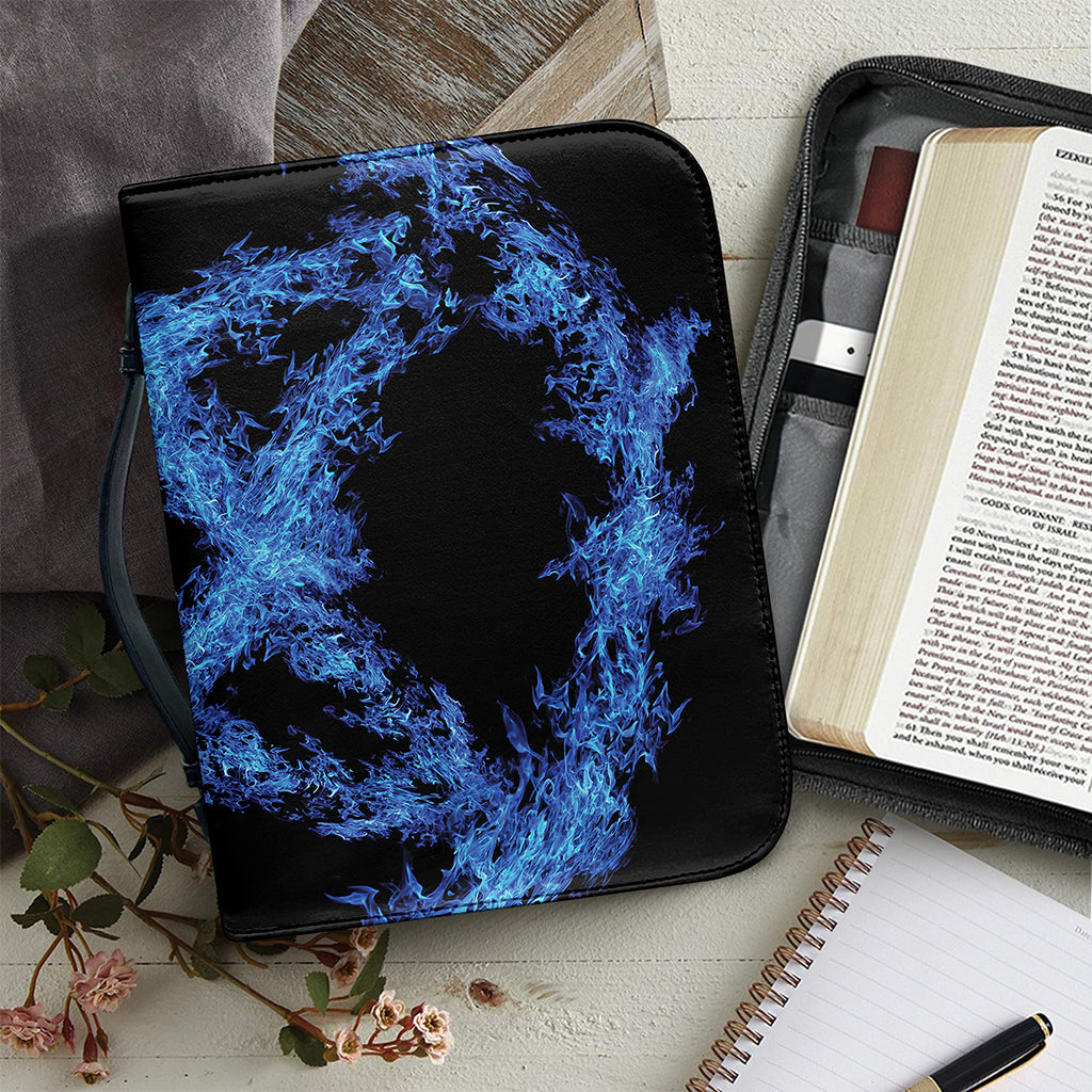 Blue Flame Pentagram Print Leather Bible Cover