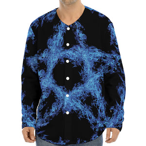 Blue Flame Pentagram Print Long Sleeve Baseball Jersey