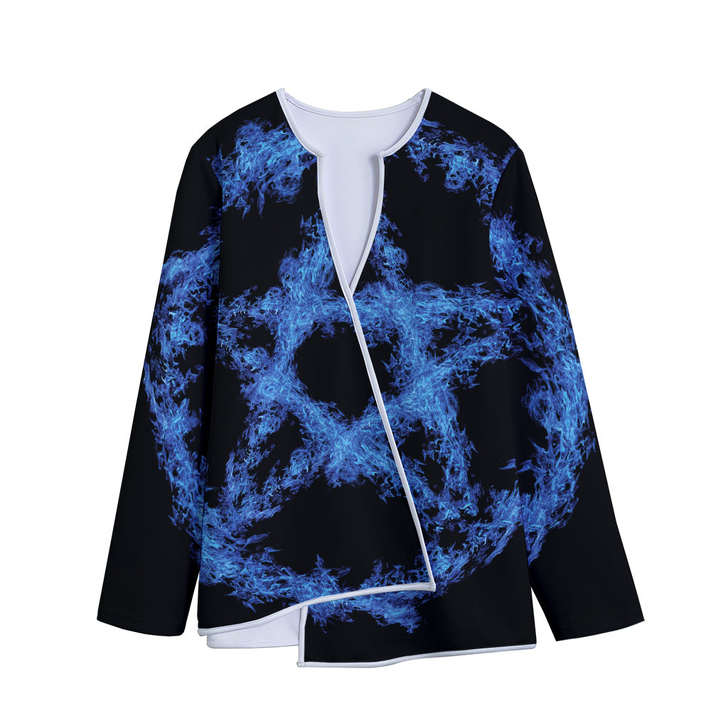 Blue Flame Pentagram Print Long Sleeve Short Coat