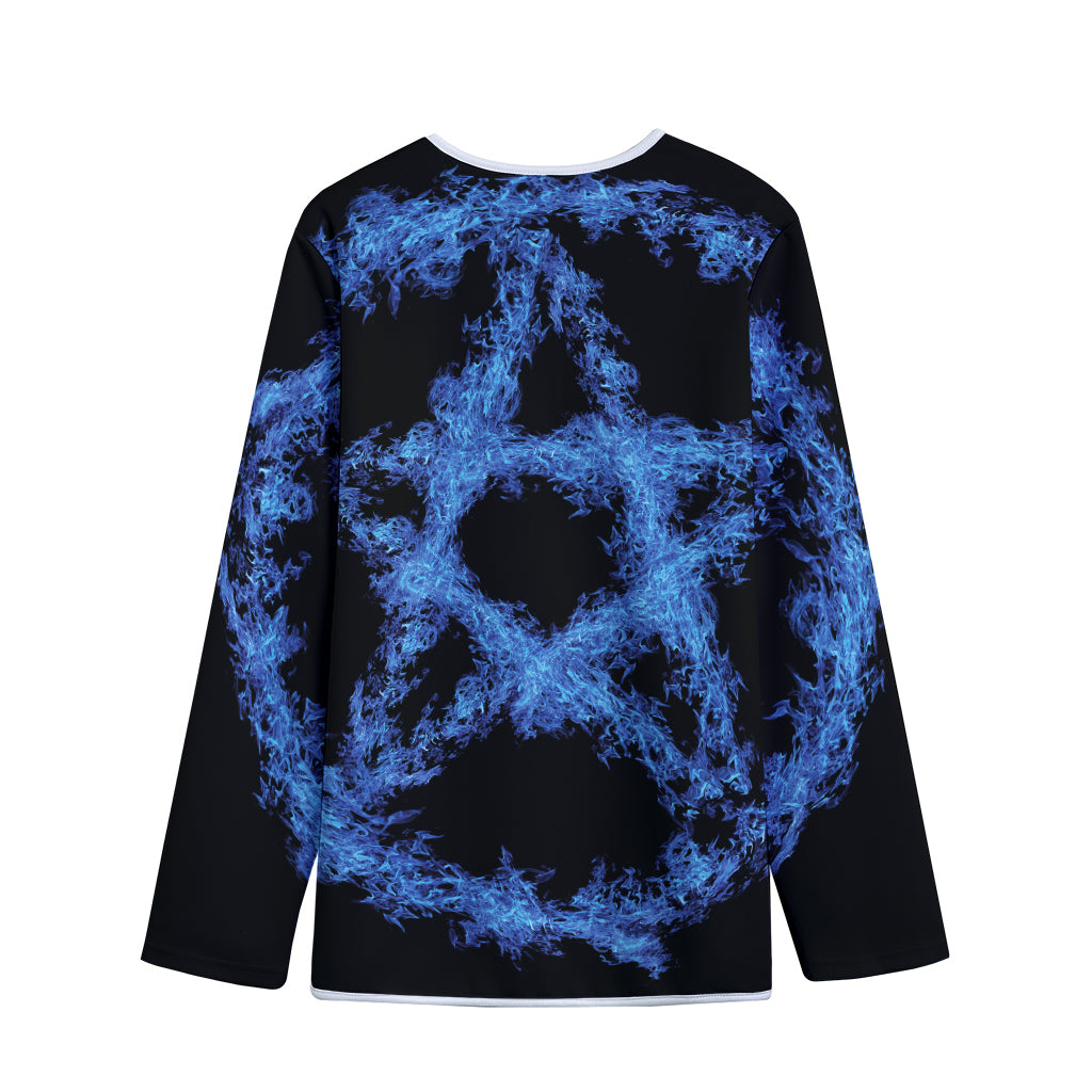 Blue Flame Pentagram Print Long Sleeve Short Coat
