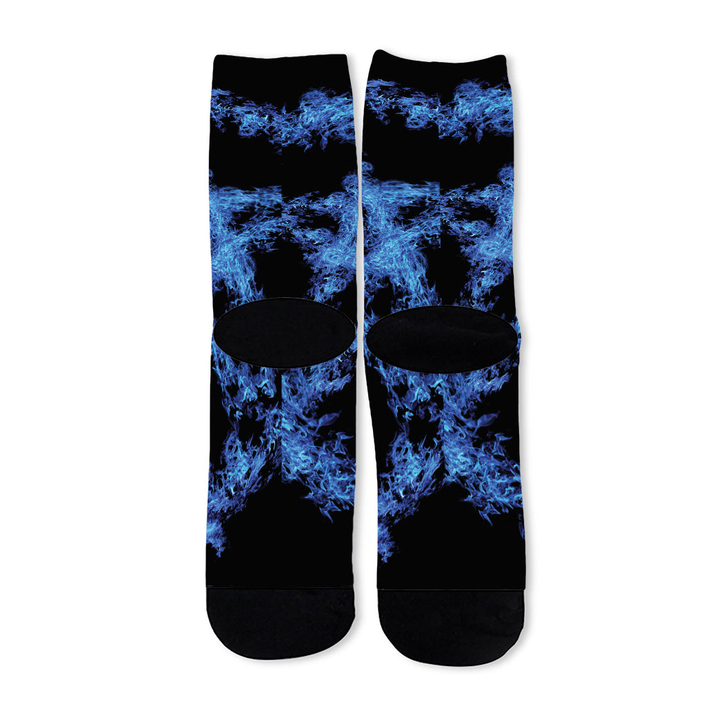 Blue Flame Pentagram Print Long Socks