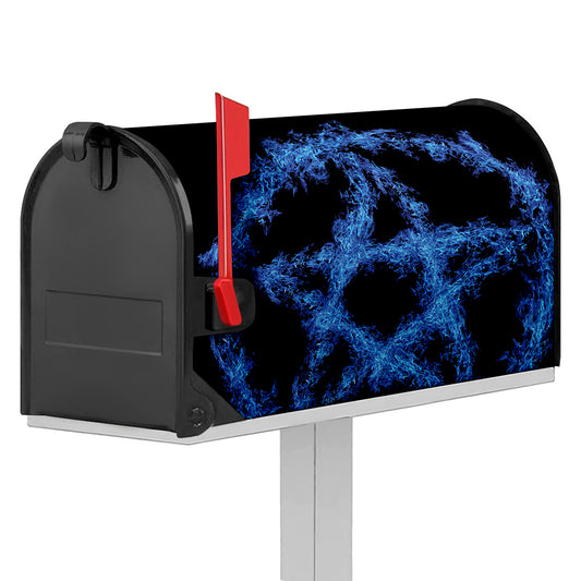 Blue Flame Pentagram Print Mailbox Cover
