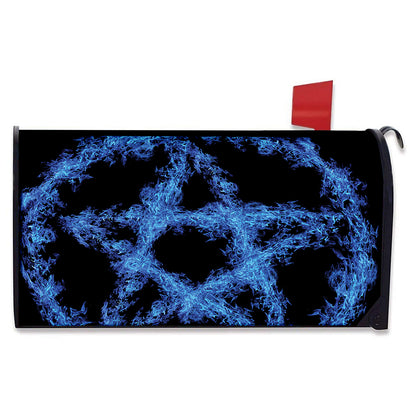 Blue Flame Pentagram Print Mailbox Cover